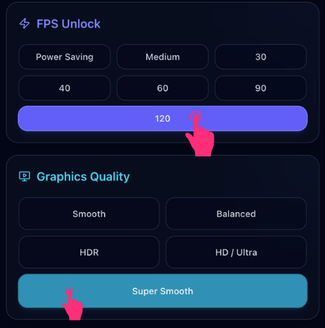 Select FPS and Graphics Quality