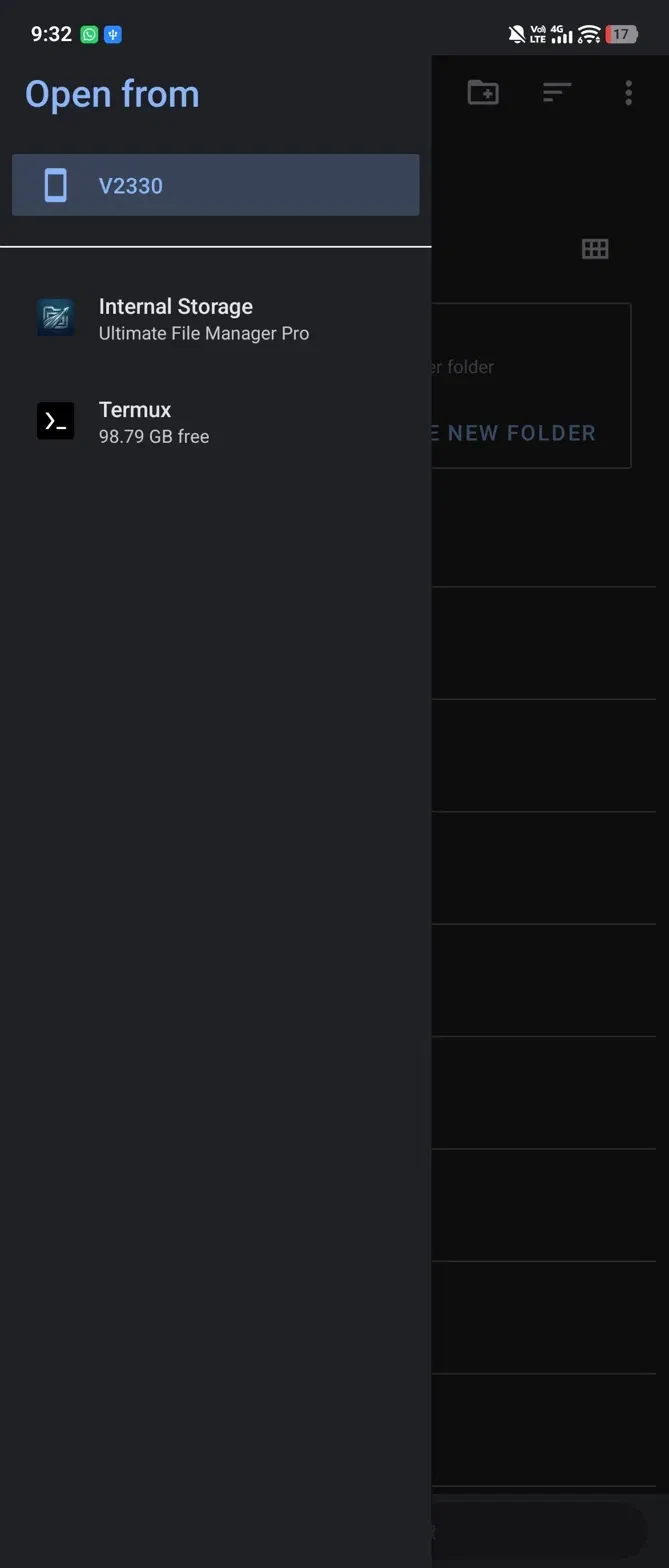Termux folder view with Use This Folder button